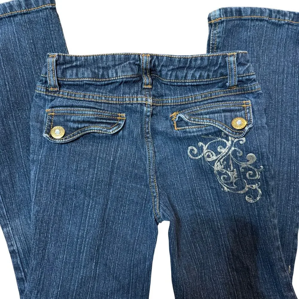 Y2K Hannah Montana Girls Flared Jeans Gold Embellished Size 10